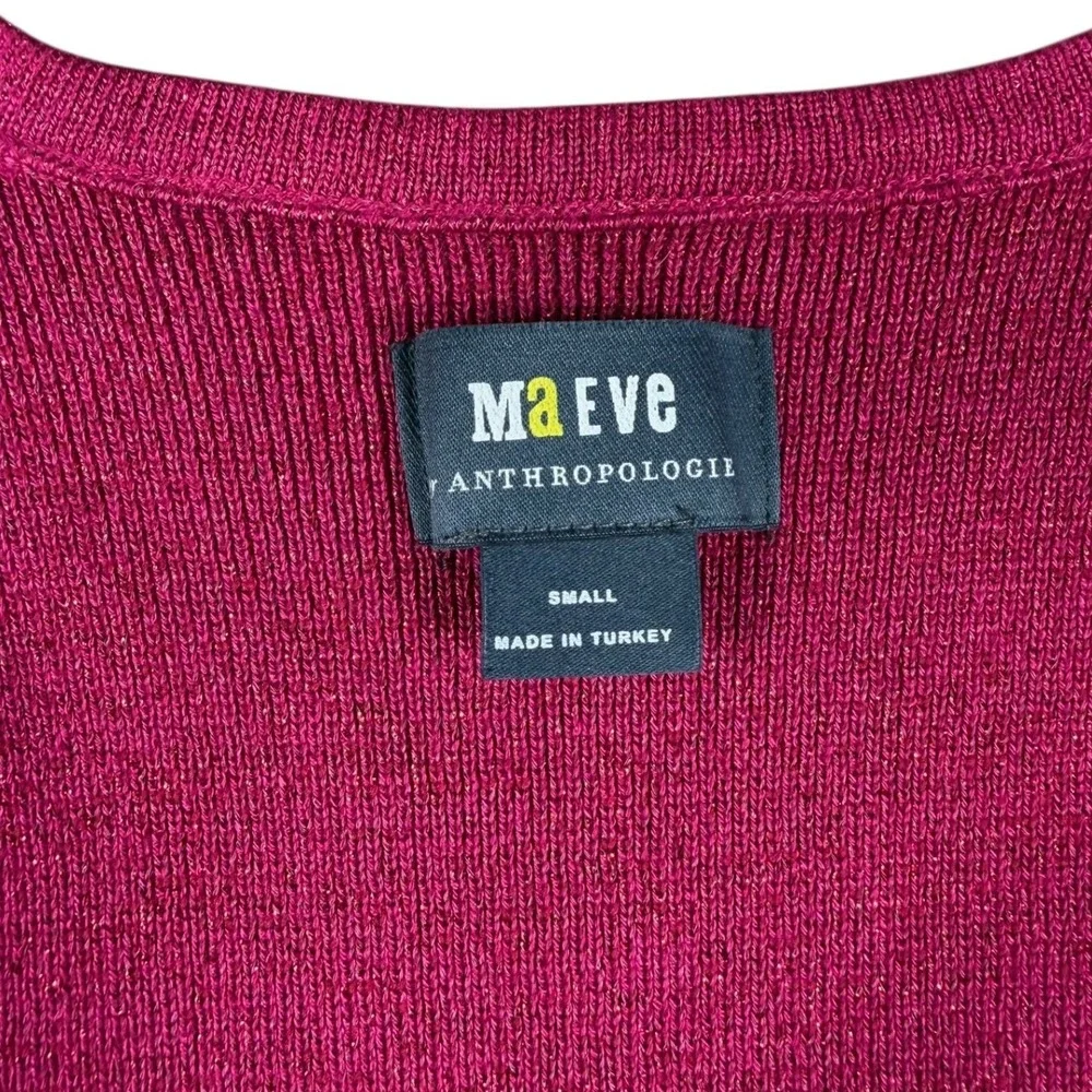 Maeve Anthropologie Sparkle Square Neck Long Sleeve Top Magenta Womens‎ S